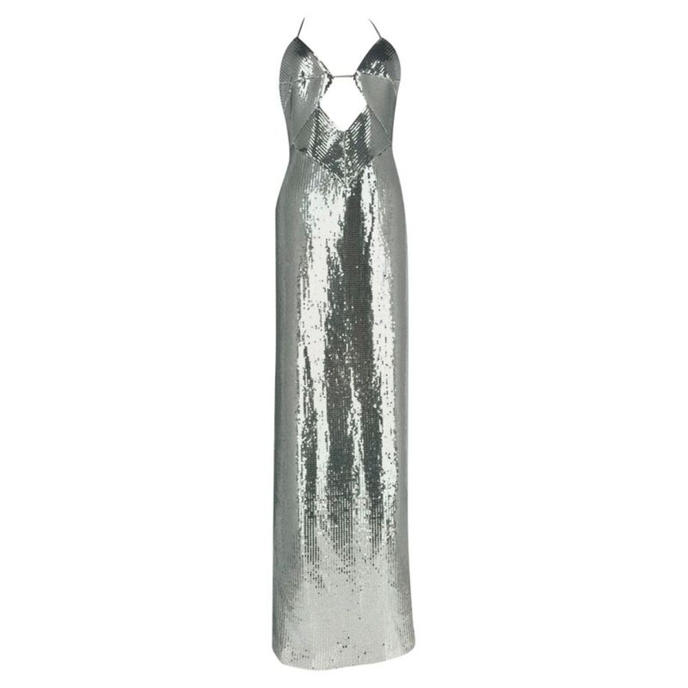 Galvan London Kite Sequined Cutout Maxi Dress in Silver Polyester